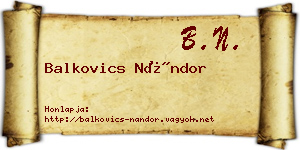Balkovics Nándor névjegykártya